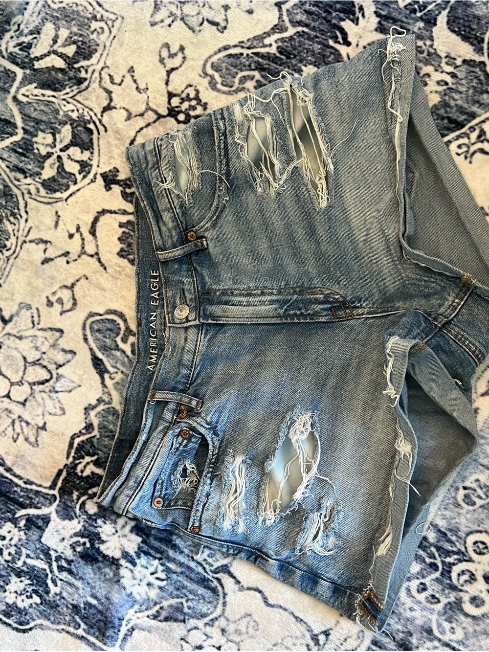 American Eagle Light Blue Denim Shorts with Copper Buttons